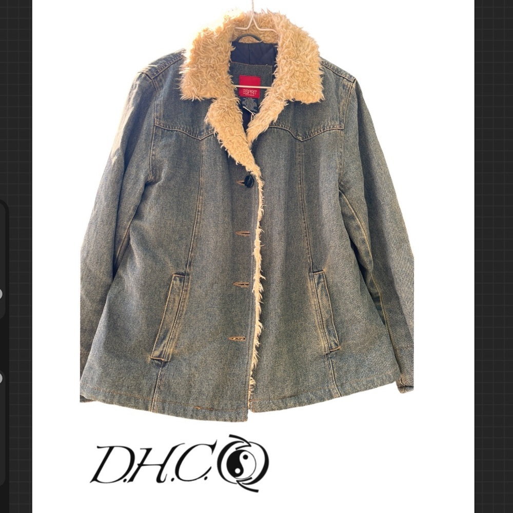 Esprit Blue Denim Jacket with Red Label - Picture 2 of 3